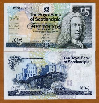 Scotland Royal Bank,  5 Pounds,  2005,  P - 364,  Unc,  Commemorative 500 Years Rcs