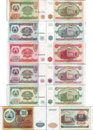Tajikistan 1994 - Set 1,  5,  10,  20,  50,  100 Rubles - Pick 1 - 6 Unc