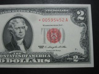 1963 $2 Star Note Red Seal Unc 1963 Legal Tender Star Note $2 Bill 0059 5452 A