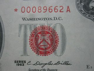 1963 $2 Star Note Red Seal 000 Crisp Legal Tender Star Note 0008