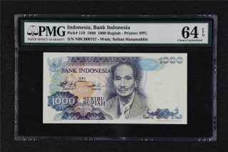 1980 Indonesia Bank Indonesia 1000 Rupiah Pick 119 Pmg 64 Epq Choice Unc