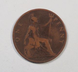1901 Great Britain 1 One Penny Bronze World Coin Queen Victoria Uk England