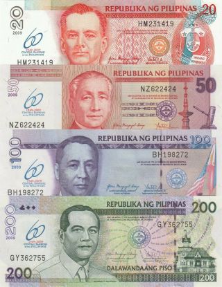 Philippines 4 Note Set: 20 To 200 Piso (2009) - P200 - P203 Commemorative Unc