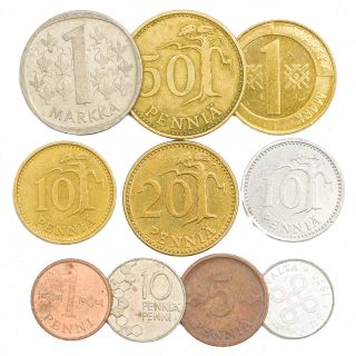 10 Mixed Finland Coins Finnish Suomi Penni PenniÄ Markkaa Collectible Coins