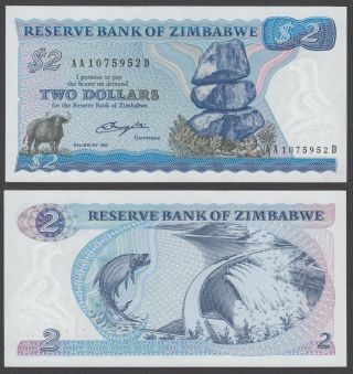 Zimbabwe 2 Dollars 1980 Unc Crisp Banknote P - 1a