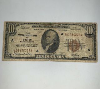1929 $10 Ten Dollars National Currency,  Federal Reserve Bank Of Boston,  Ma