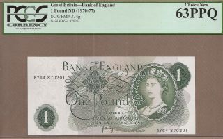 Great Britain: 1 Pound Banknote,  (unc Pcgs63),  P - 374g,  1970 - 77,