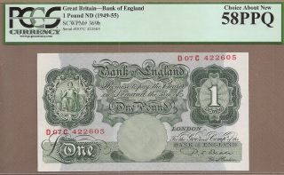 Great Britain: 1 Pound Banknote,  (au Pcgs58),  P - 369b,  1949 - 55,