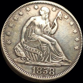 1858 Seated Liberty Half Dollar About Uncirculated Silver Collectible Coin Nr