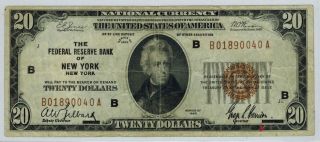 1929 $20 Federal Reserve Bank Note York Brown Seal