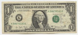 1977 - A $1 Federal Reserve Error Note - Shifted Serial Dallas Texas - Bc380
