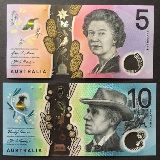Set 2016/2017 Australia 5 10 Dollars P - 62 63 Unc Queen E Ii Banjo Paterson