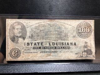 1863 Civil War Confederate 100 Dollar Note Bill State Of Louisiana Shreveport La
