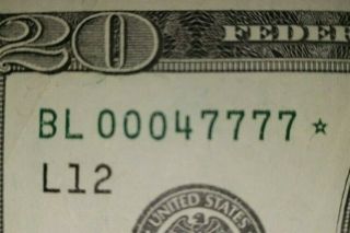 1999 $20 Dollar Federal Reserve Star Note Bl0004777 Low Denom