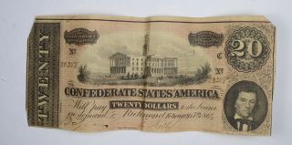 Civil War 1864 $20.  00 Confederate States Horse Blanket Note 661