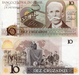 Brazil 10 Cruzados Banknote World Money Currency South America Bill P209b Note