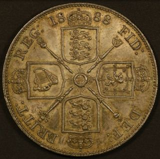 United Kingdom,  1888 Ar Double Florin - Toned With Underlying Lustre