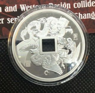 2018 China Phoenix And Dragon 1 Oz.  Silver Proof Cash Medal Mintage 5,  000 W/coa