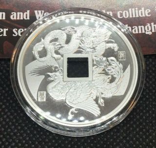 2018 CHINA PHOENIX AND DRAGON 1 OZ.  SILVER PROOF CASH MEDAL MINTAGE 5,  000 w/COA 4