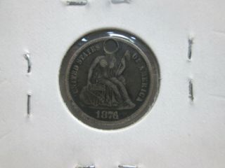 1876 SEATED LIBERTY DIME SILVER LOVE TOKEN FROM JEWELRY - F.  W.  B. 2