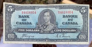 Last One Bank Of Canada King George 1937 $5 Dollar Banknote Coyne Towers B/s