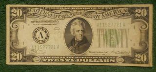 1934 $20 Twenty Dollar Us Federal Reserve Note Bank Of Boston