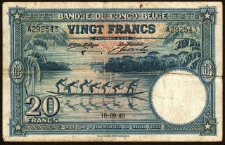 Belgian Congo: 1940 20 Francs Banknote P 15