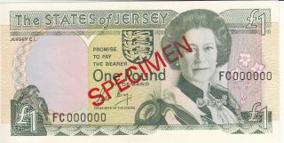 Jersey Banknote £1 Specimen Overprint (only 200 Issued) Code Fc
