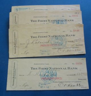 Of 100 Old 1922 - Sierra Railway Co.  Bank Checks - Jamestown Ca.