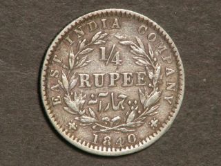 INDIA 1840 1/4 Rupee Silver VF 2