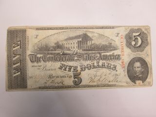 1863 Confederate States Of America Richmond Five Dollar Note