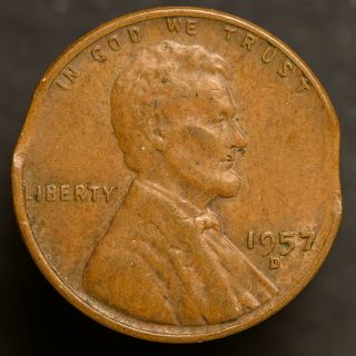 1957 D Lincoln Wheat Cent - Error: Double Clipped Planchet