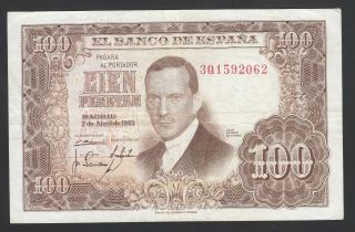 Spain 100 Pesetas 07 - 04 - 1953 Vf P.  145,  Banknote,  Circulated