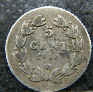 Mexico 5 Centavos Maximiliano 1864 Mo,  Km 385.  1