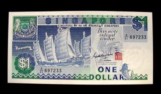 1987 Singapore Banknote 1 Dollar Unc Gem