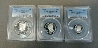 3 Piece 1996 - S Pr69dcam Silver Coin Set Silver Dime,  Quarter,  And Half Dollar