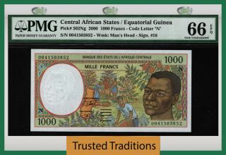 Tt Pk 502ng 2000 Central African States / Equatorial Guinea 1000 Francs Pmg 66q