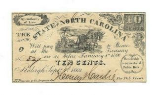 State Of North Carolina 10 - Cent Note,  " Field Work,  " Issued September 1,  1862