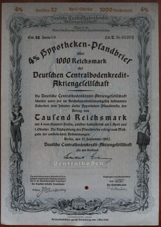 1000 Reichsmark 1942 Treasury Bond Of Germany - Series: 05202