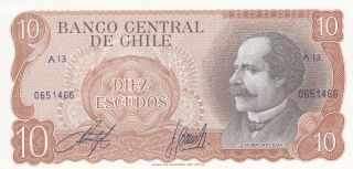 10 Escudos Unc Banknote From Chile 1970 Pick - 143