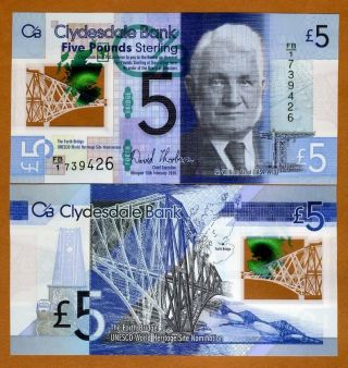 Scotland,  Clydesdale Bank,  5 Pounds,  2015,  Pick,  Commemorative Polymer,  Unc