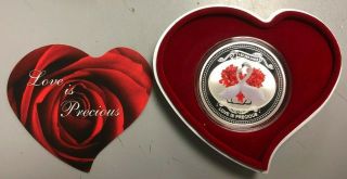 2010 Niue $2 Love Is Precious Heart Box 1 Oz Silver Proof Coin W/ Box &