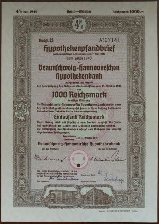 1000 Reichsmark 1940 Treasury Bond Of Germany - Series: 07141