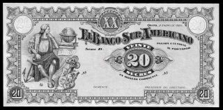 World Paper Money - Ecuador 20 Sucres 1920 Remainder Ps253 @ Crisp Unc