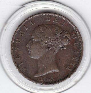 Sharp 1853 Queen Victoria Half Penny (1/2d) Copper Coin