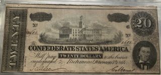 Old 1864 Confederate 20 Dollar Bill In