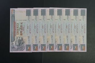Hong Kong 1995 $20 Hsbc Note Au/au,  In Sequence X 8 Eh156748 - 55 (k497)