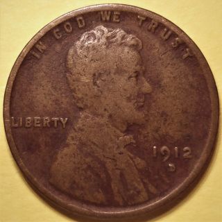 1912 - D 1c Lincoln Cent Wheat Penny Denver Rare