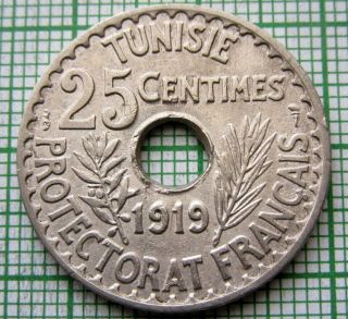 Tunisia French Protectorate Muhammad V Ah1337 - Ad 1919 25 Centimes