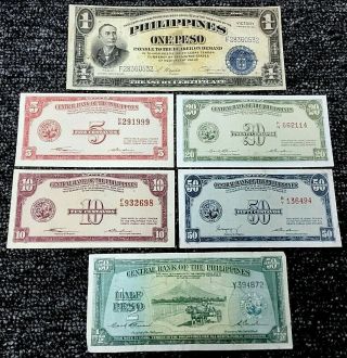 Central Bank Of The Philippines 5 Crisp Note Set 5 - 10 - 20 - 50 Centavos 1/2 - Un Peso
